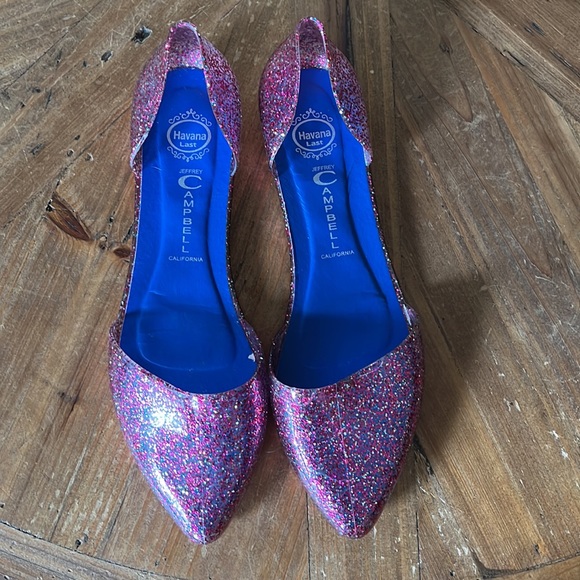 JEFFREY CAMPBELL HAVANA LAST PINK GLITTER JELLY D’ORSAY FLATS.  SIZE 9 - Picture 2 of 10